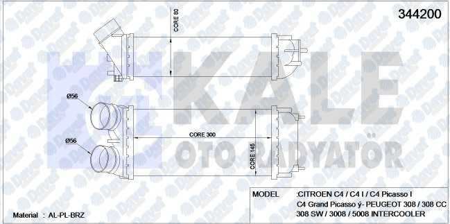 KALE 344200 Turbo Radyatoru (Intercooler) Peugeot 308-308 Cc-308 Sw-3008-5008/C4-C4 Picasso (300x147x76) (Al/Pl/Brz)